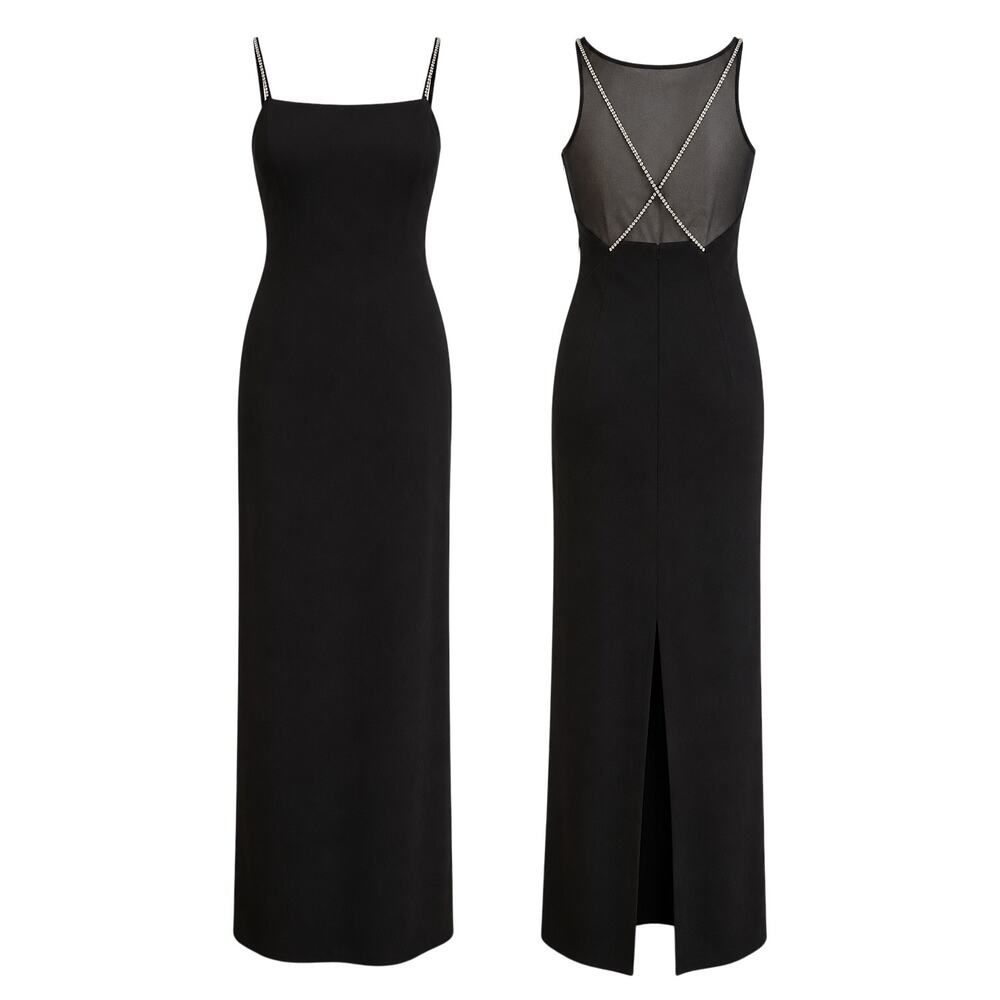 Vintage 90s CDC Evening Rhinestone Mesh Back Gown Size 12
